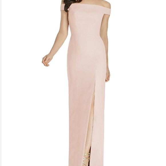 Dessy Collection Dresses & Skirts - Dessy Collection Off the Shoulder Pale Pink Bow Bridesmaid Full Length Dress 8